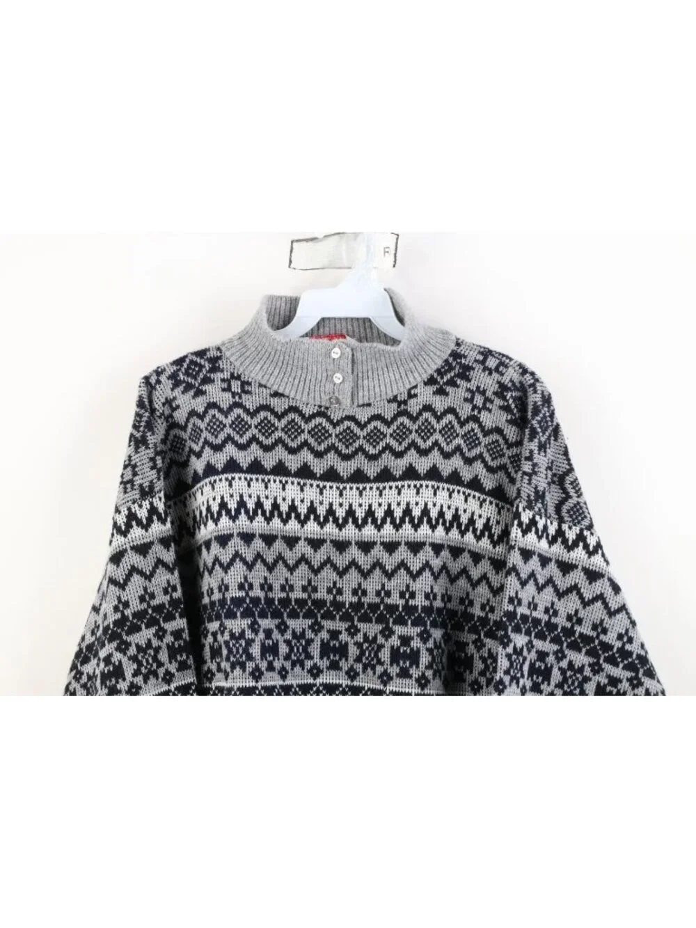 Vintage 90s Streetwear Womens Large Fair Isle Knit Henley Sweater USA Acrylic - Picture 2 of 11